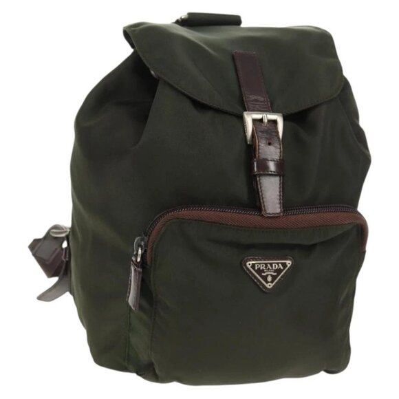 Prada Handbags - PRADA Backpack Nylon Khaki Silver